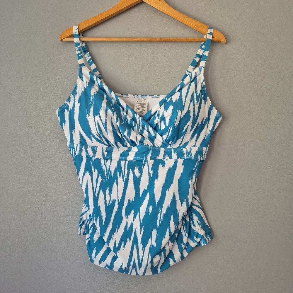 Anne Cole Blue White Ikat Underwire Swimsuit Tankini Top Womens XXL